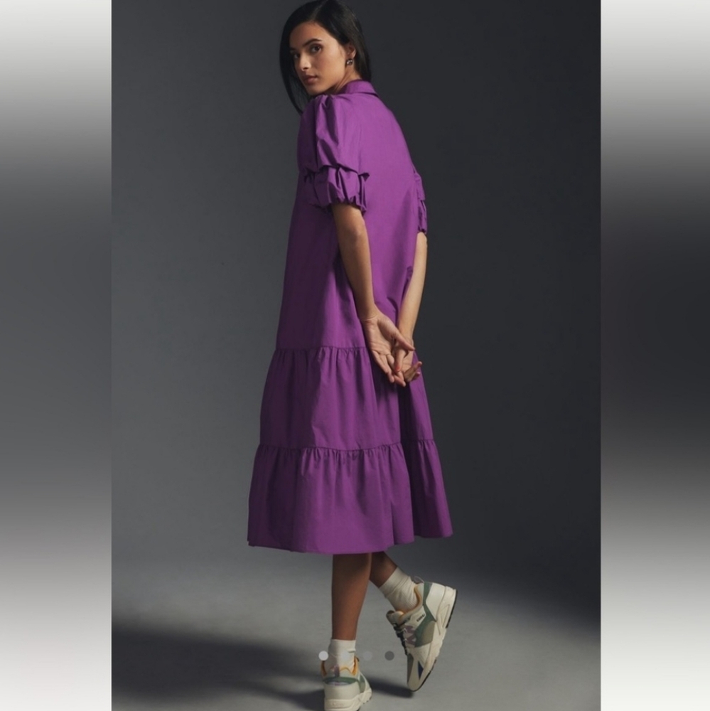 ENGLISH FACTORY TIERED‎ PUFF SLEEVE DRESS PURPLE M - Picture 14 of 15